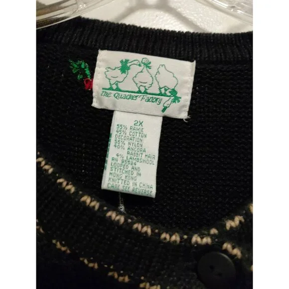 Quacker Factory Vintage Novelty Gingerbread Holiday Cardigan Black 2X - Picture 8 of 8